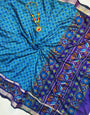 Supernal Firozi Soft Printed Patola Silk Saree with Magnetic Blouse Piece