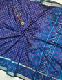 Flamboyant Navy Blue Soft Printed Patola Silk Saree with Rhapsody Blouse Piece