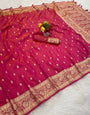 Glorious Dark Pink Pure Zari Weaving Banarasi Silk Saree With Stunner Blouse Piece