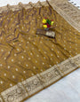 Comely Mustard Pure Zari Weaving Banarasi Silk Saree With Transcendent Blouse Piece