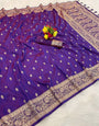 Desiring Purple Pure Zari Weaving Banarasi Silk Saree With Super extravagant Blouse Piece