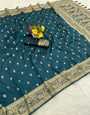 Gleaming Rama Pure Zari Weaving Banarasi Silk Saree With Dulcet Blouse Piece