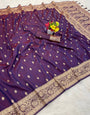 Proficient Wine Pure Zari Weaving Banarasi Silk Saree With Admirable Blouse Piece