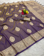 Appealing Lavender Pure Zari Weaving Banarasi Silk Saree With Effulgent Blouse Piece