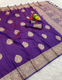 Imaginative Purple Pure Zari Weaving Banarasi Silk Saree With Gratifying Blouse Piece