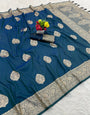 Super classy Rama Pure Zari Weaving Banarasi Silk Saree With Grandiose Blouse Piece