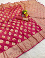 Lassitude Dark Pink Pure Zari Weaving Banarasi Silk Saree With Most Nebula Blouse Piece