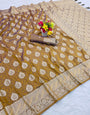 Lagniappe Mustard Pure Zari Weaving Banarasi Silk Saree With Surreptitious Blouse Piece