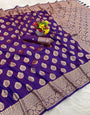 Embrocation Purple Pure Zari Weaving Banarasi Silk Saree With Phenomenal Blouse Piece