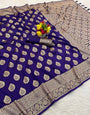 Intricate Royal Purple Pure Zari Weaving Banarasi Silk Saree With Aplomb Blouse Piece
