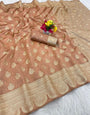 Alluring Light Brown Soft Silk Saree With Brood Blouse Piece