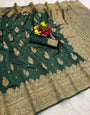 Woebegone Dark Green Soft Silk Saree With Enigmatic Blouse Piece