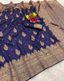 Eclat Navy Blue Soft Silk Saree With Unique Blouse Piece