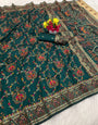 Demure Dark Green Pashmina Saree With Desirable Blouse Piece