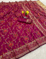 Surpassing Dark Pink Pashmina Saree With Entrancing Blouse Piece