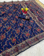 Exceptional Navy Blue Pashmina Saree With Mesmerising Blouse Piece