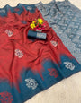Gorgeous Red Soft Silk Saree With Desultory Blouse Piece